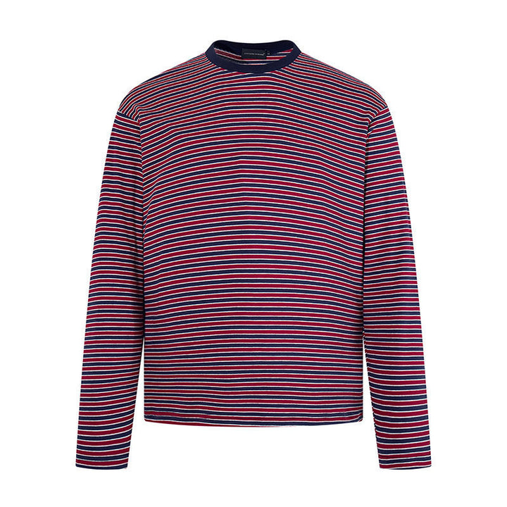 Men's Striped Long-Sleeve Shirt made of Cotton Blend with Round Neck and Relaxed Fit Amarae