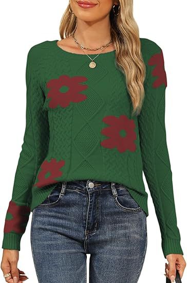 Ladies Large Floral Pattern Knit Sweater Lune London