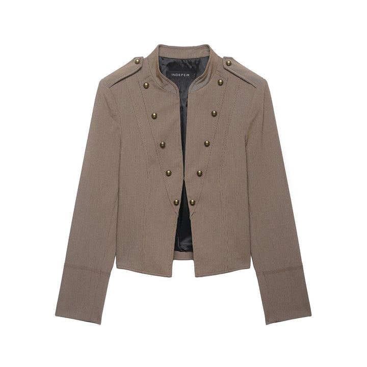 Women short blazer in field jacket style with stand-up collar, decorative button rows and shoulder epaulettes Amarae