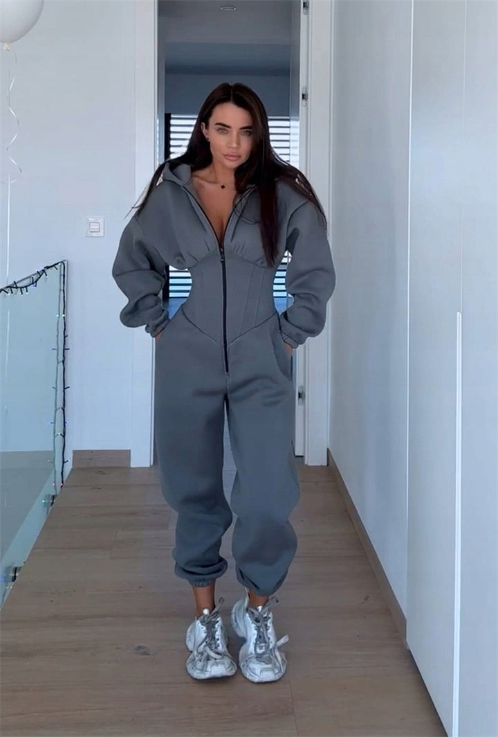 Ladies Stylish jumpsuit with high collar and practical pockets Lune London
