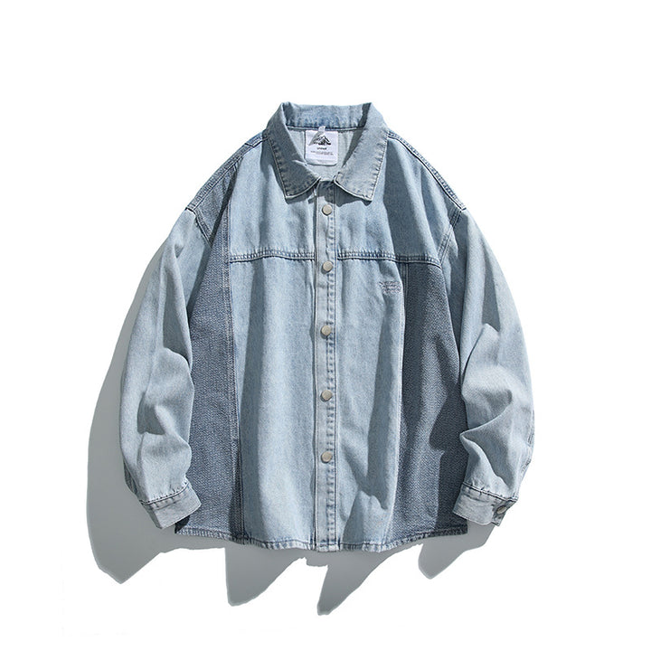 Unisex Oversized Jeans Jacket with Contrasting Woven Panels and Snap Button Closure Amarae