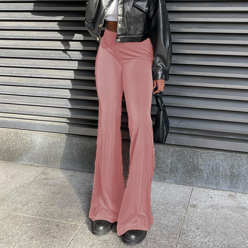 Elegant Women's Elephant Leg Pants With High Waist And Smooth Chic Material