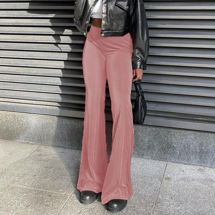 Elegant Women's Elephant Leg Pants With High Waist And Smooth Chic Material
