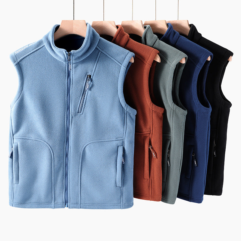 Men's Windproof Micro-Fleece Vest with Stand Collar, Full Zip and Chest Pocket Amarae