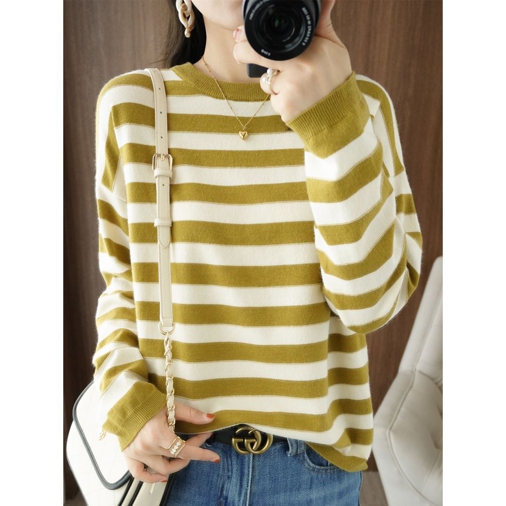 Pull en tricot décontracté pour femmes avec larges rayures Chic & Stil