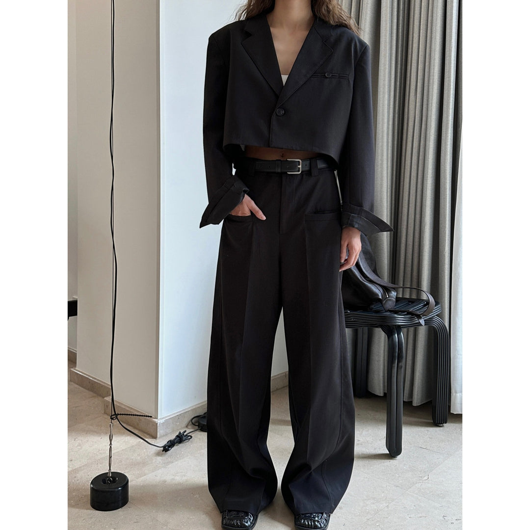 Women High-waisted Pleated Palazzo Pants with Sewn-in Side Pockets Amarae