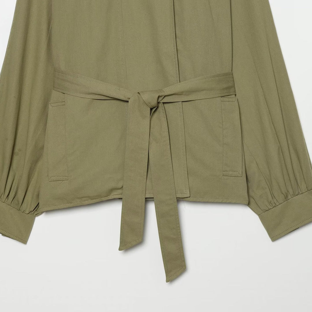 Women's Short Cape Trench Coat with Waist Belt and Funnel Collar Amarae