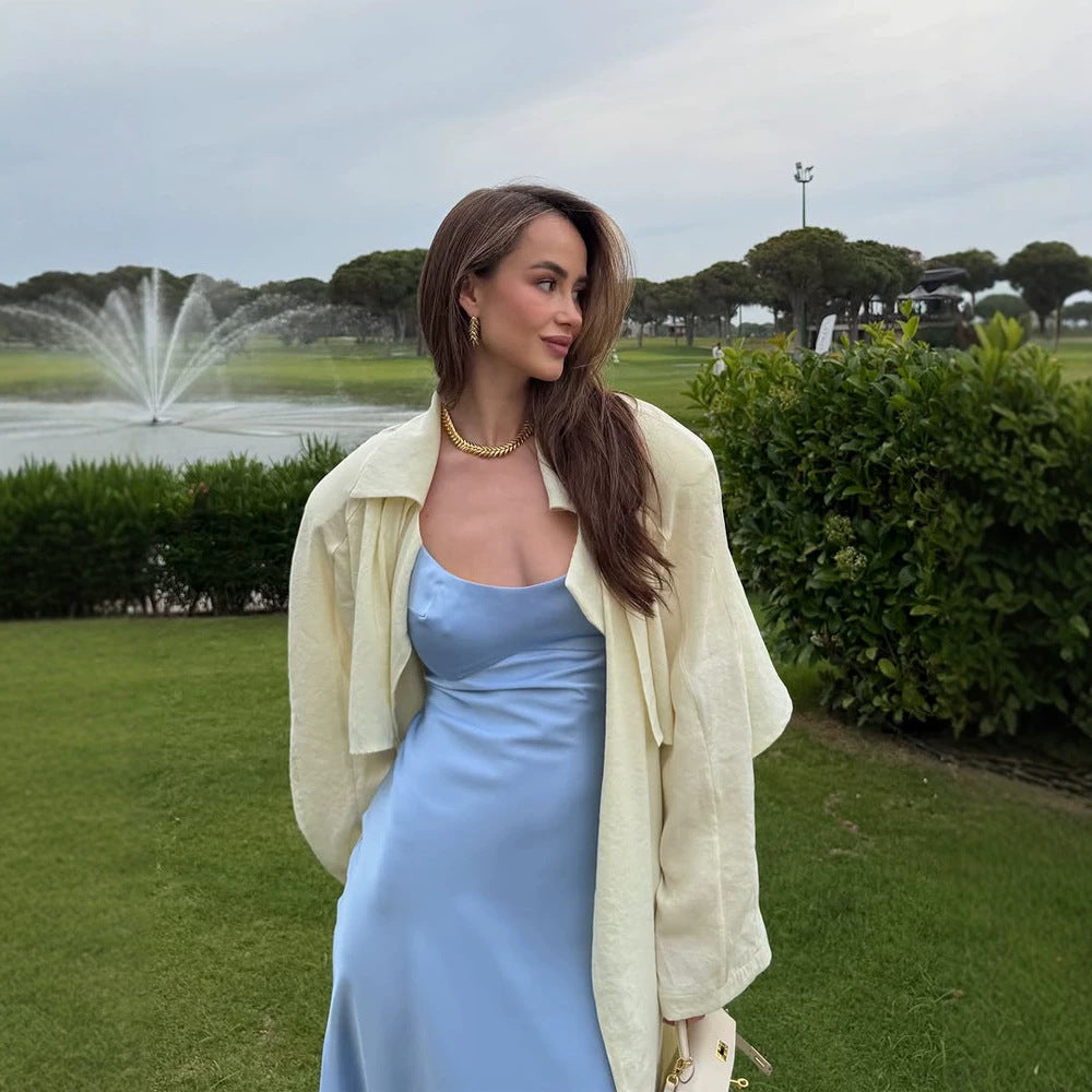 Women's long light trench coat with cape detail and wide fall Amarae