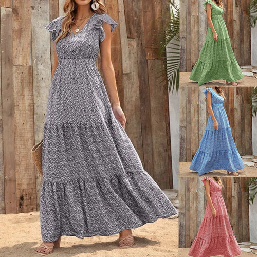 Maxi dress for women with ruffle and V-neck Amarae