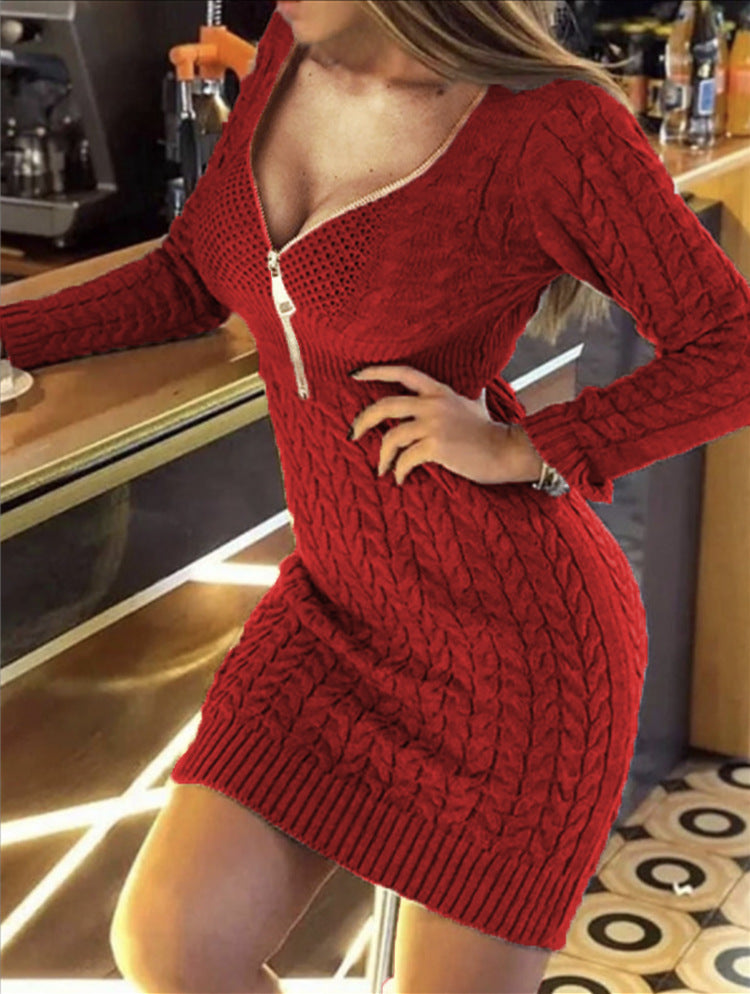 Knit dress for women with high collar and modern zipper Lune London