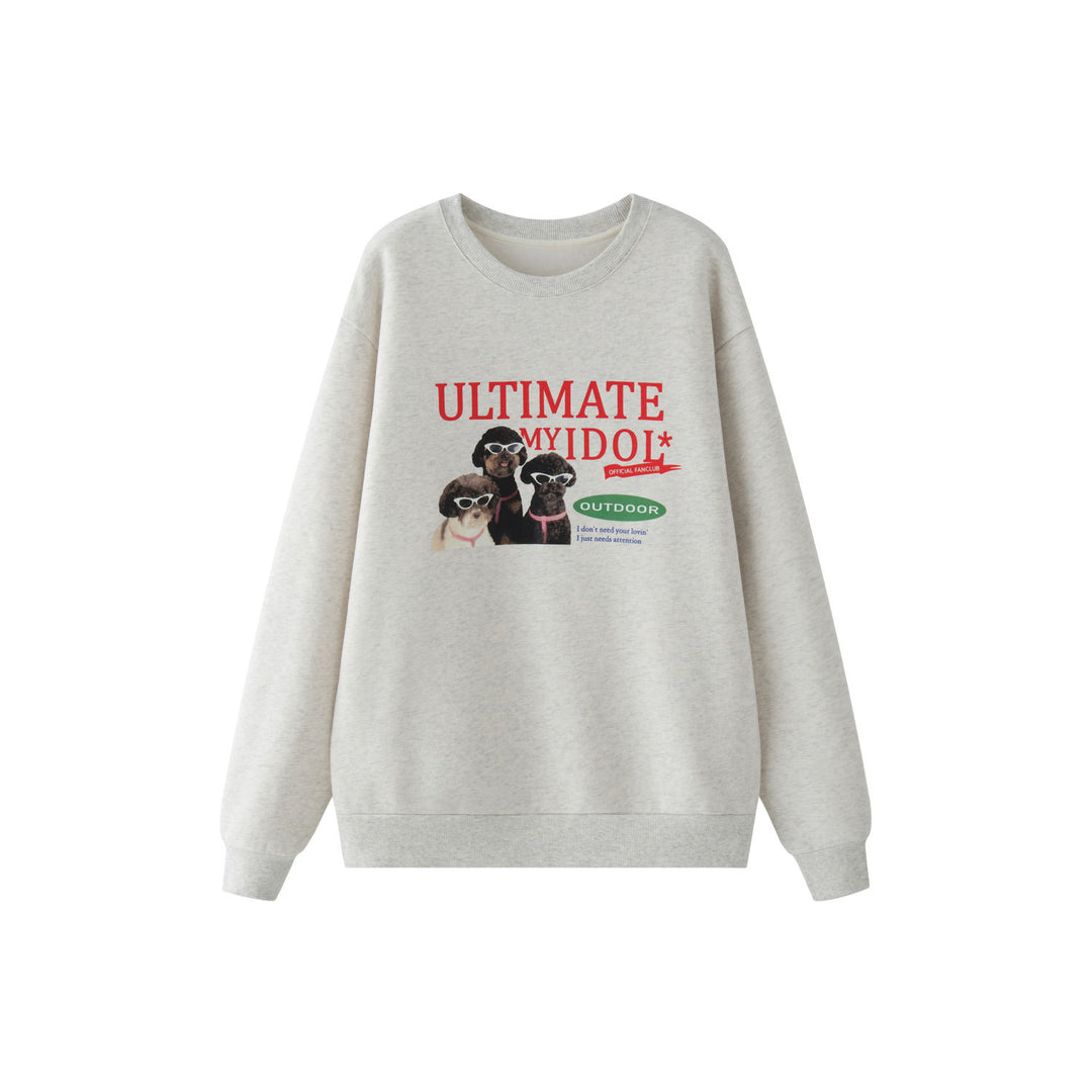 Ladies Cozy Cotton Blend Sweatshirt with Dog Photo Print and Ribbed Cuffs