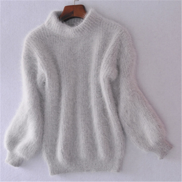 Mohair sweater for women with turtleneck, puff sleeves, and textured design Lune London