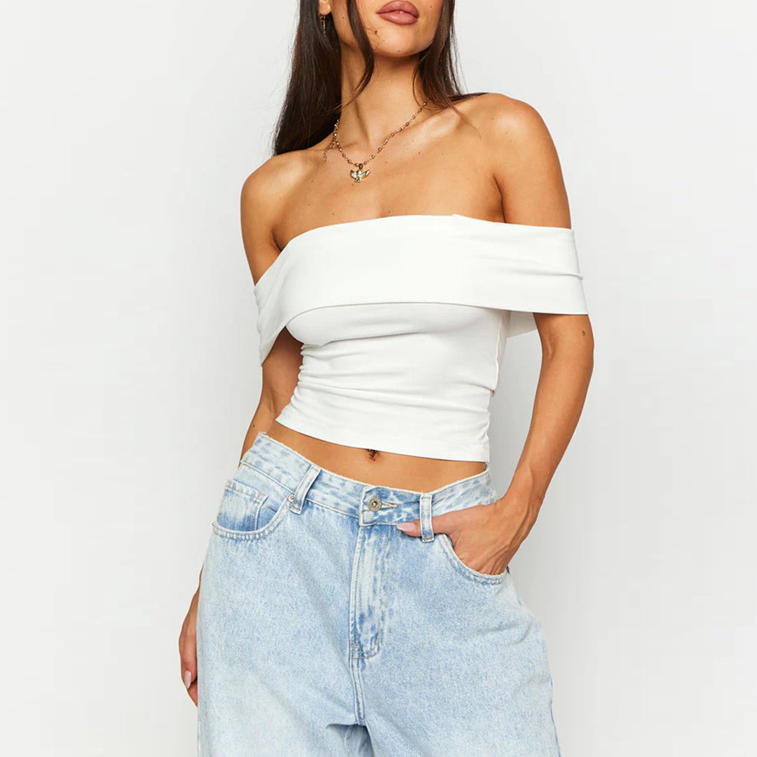 Women's Off-Shoulder Crop Top made of elastic material with figure-flattering design Lune London