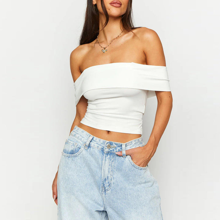 Women's Off-Shoulder Crop Top with Figure-Shaping Cut Lune London