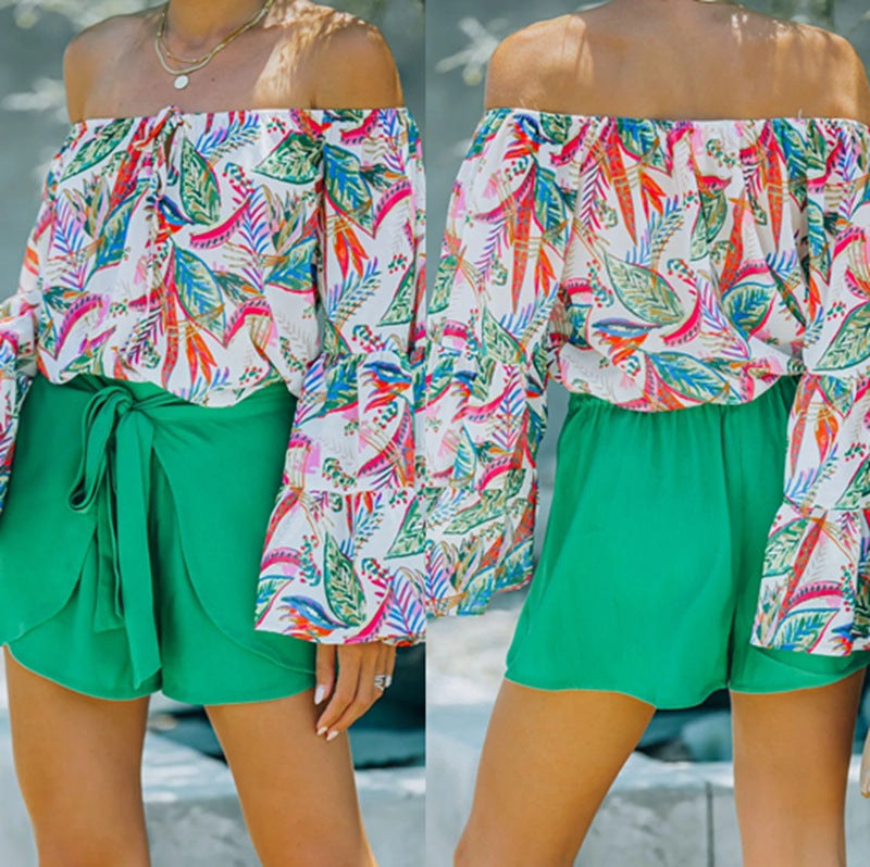 Woman Blouse off-shoulder tropical print Lune London