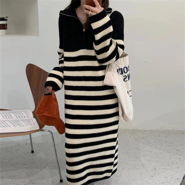 Robe en tricot pour femme avec col montant et demi-zip Chic & Stil