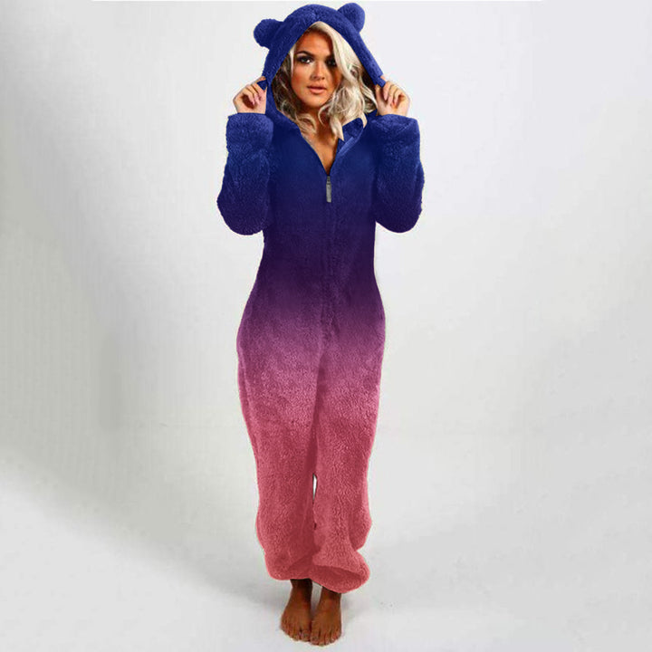 Ladies polar fleece jumpsuit with hood and gradient design Lune London
