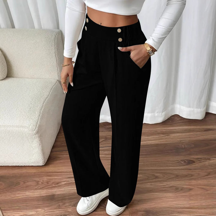 High-waisted wide-leg pants for women with stylish button details Lune London
