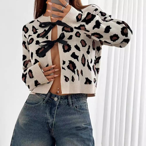 Ladies Elegant Style leopard knitted vest with ties Amarae