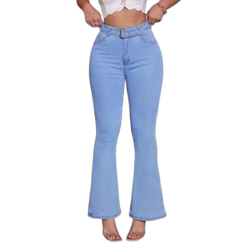 Ladies high-waisted flared jeans with shaping comfort waistband and decorative belt Amarae