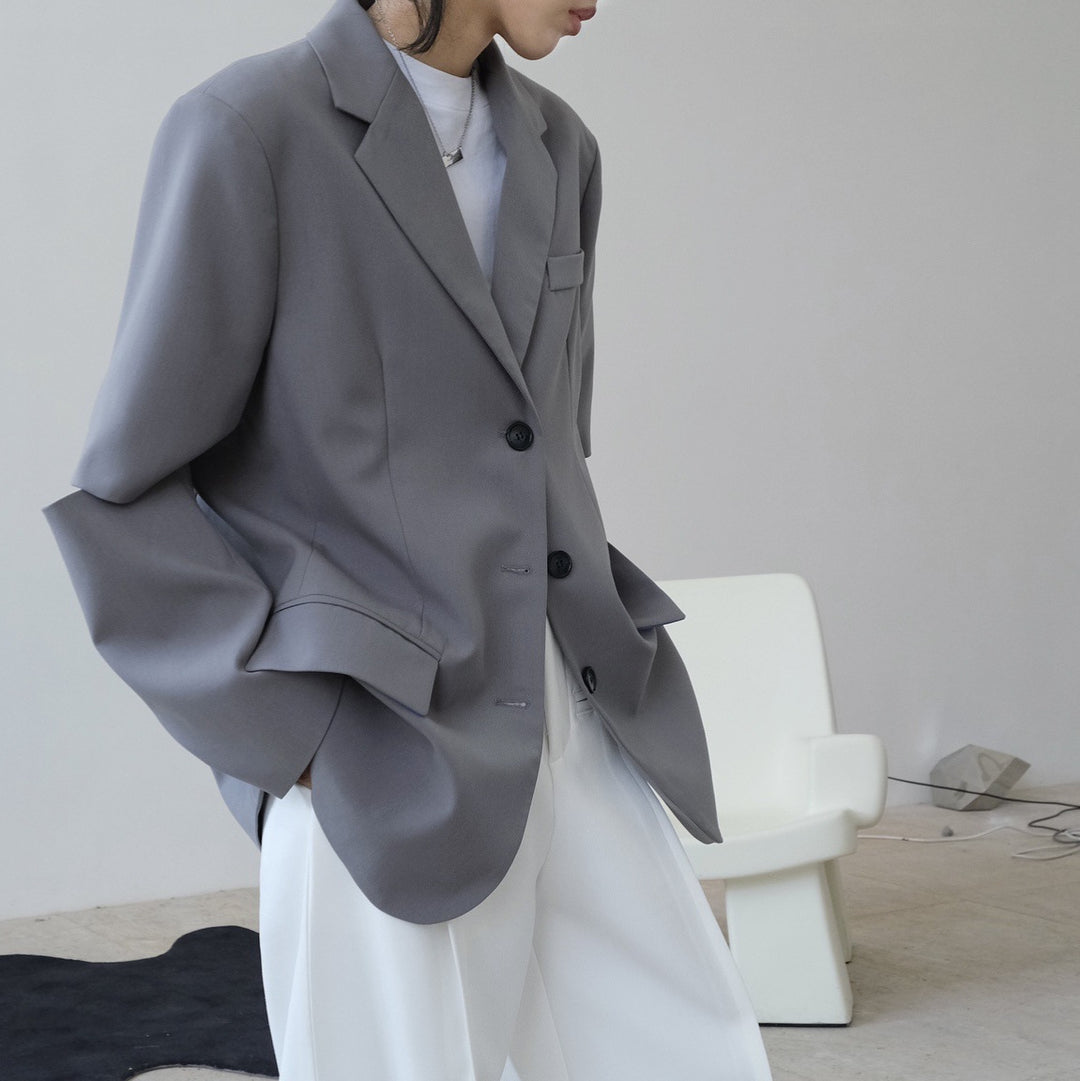 Women Single-Breasted Oversized Blazer with Boxy Silhouette and Piping Detail Amarae