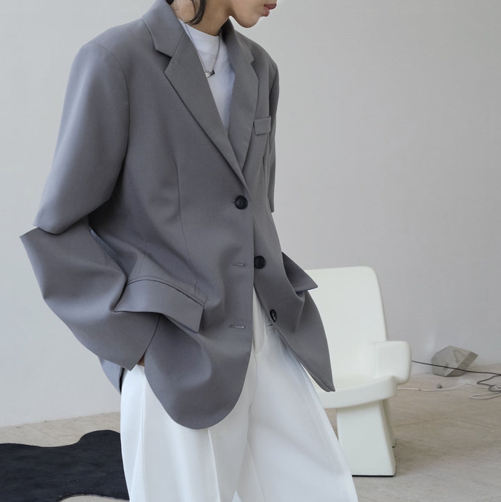 Women Single-Breasted Oversized Blazer with Boxy Silhouette and Piping Detail Amarae