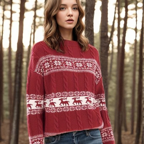 Ladies thick knit sweater with festive reindeer design Amarae