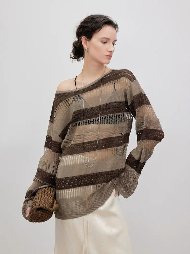 Pull en maille aéré pour femme avec un motif en dentelle tendance Chic & Stil