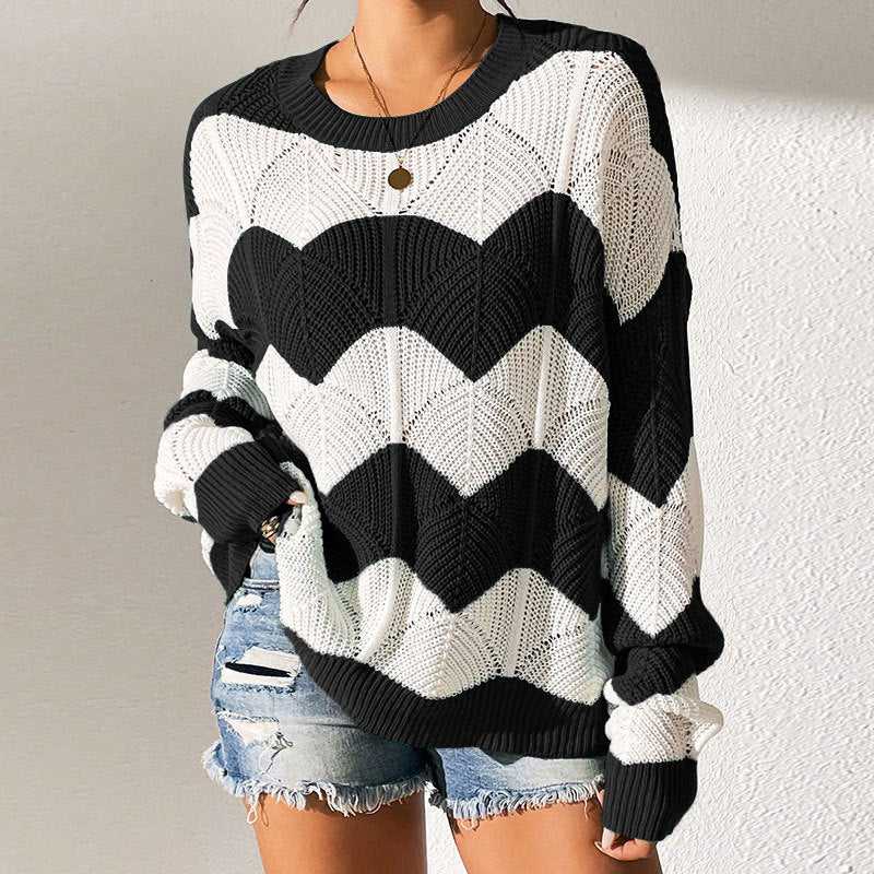 Pull en tricot pour femmes avec motif ondulé et coupe ample Chic & Stil