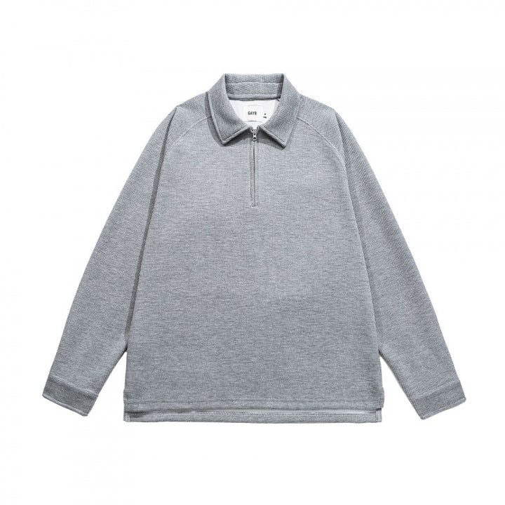 Men's Waffle Knit Half-Zip Pullover with Polo Collar Amarae