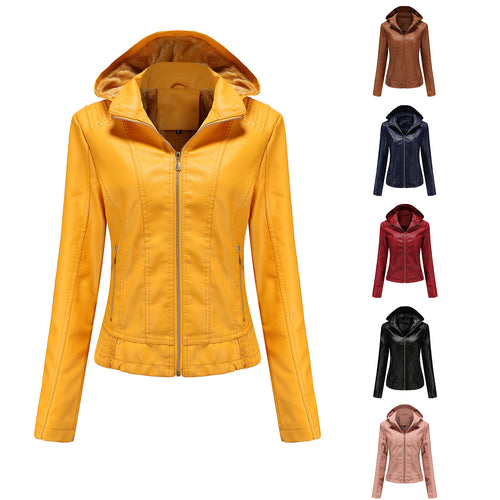 Elegant faux leather jacket for women with high collar and elastic cuffs Amarae