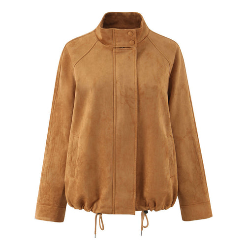 Ladies synthetic leather jacket with stylish high collar and adjustable hem Amarae
