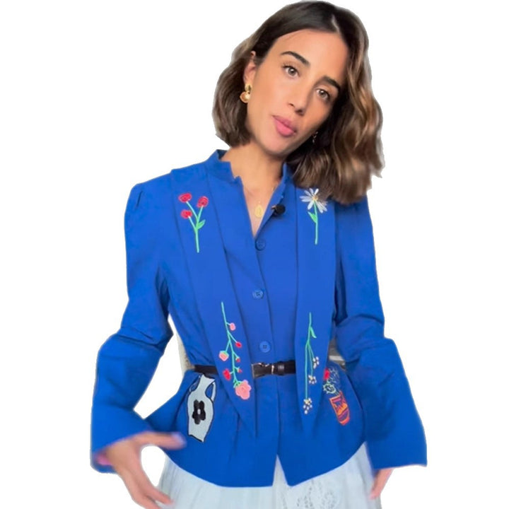Women Embroidered Tailored Short Jacket with Peplum and Belt Amarae