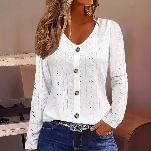 Finely structured long-sleeve blouse for women with elegant buttons Amarae