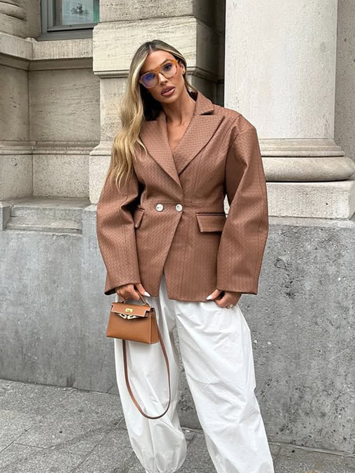 Women's Boxy Blazer with tailored draping and structured faux leather look Amarae