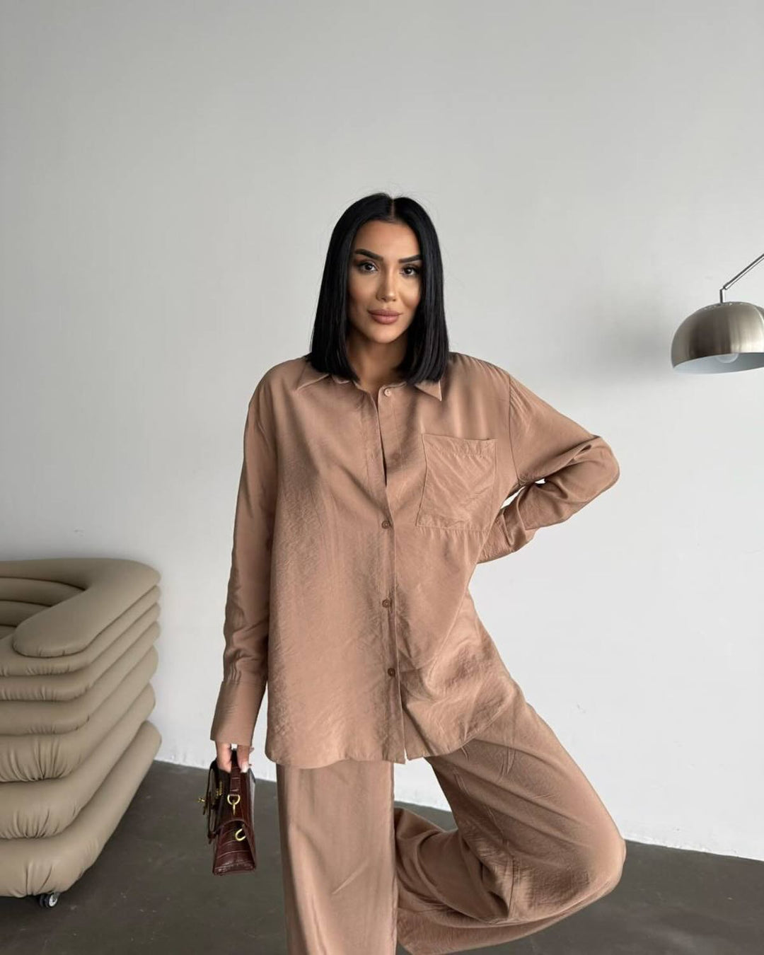 Silk long sleeve blouse for women with a fine texture Lune London