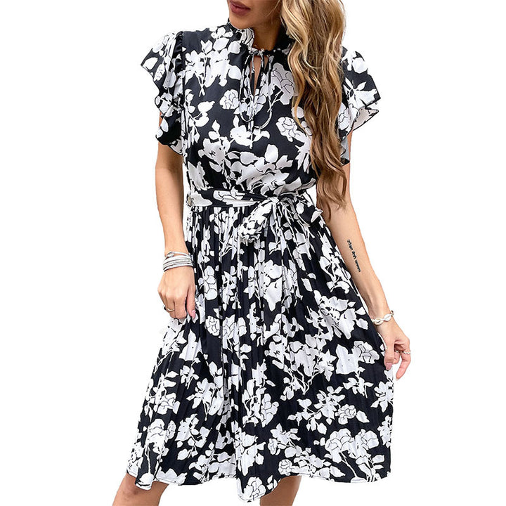 Midi floral printed dress for ladies with elegant ruffles Lune London