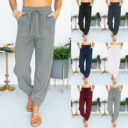 Ladies Airy Leisure Pants with Elastic Waistband and Side Pockets Amarae