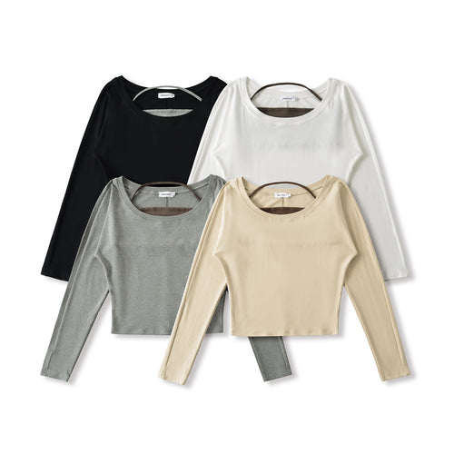 Casual long sleeve t-shirt for ladies with an elegant boat neck and a trendy back detail Amarae