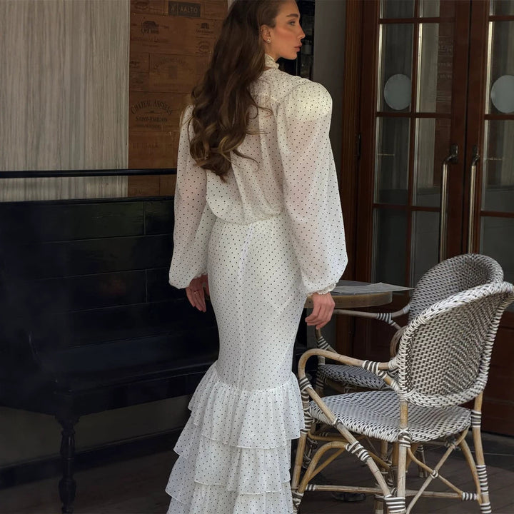 Women's Maxi Dress in Chiffon with Wrap Top, Bow and Tiered Ruffle Skirt Amarae