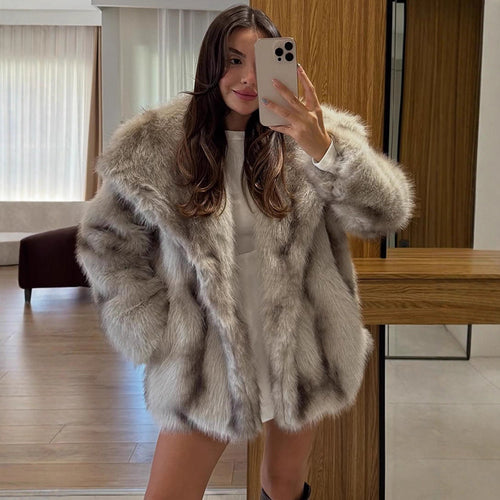 Women's Short Coat Oversize Faux Fur with Voluminous Shawl Collar and Boxy Silhouette Amarae
