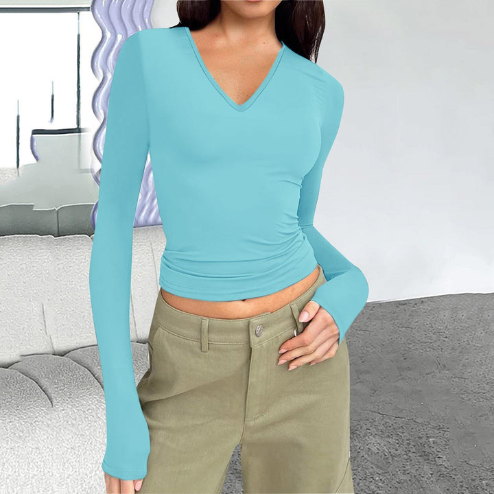 Long sleeve women's T-shirt with V-neck and fitted cut Lune London