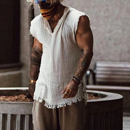 Casual shirt for men with V-neck and frayed hem Amarae