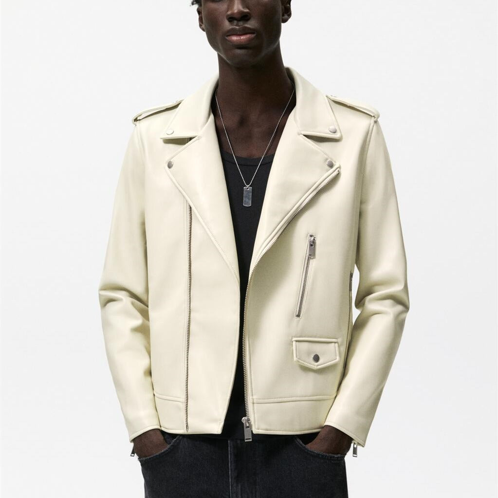 Ladies short-cut biker jacket made of vegan smooth leather with asymmetrical zip front Amarae