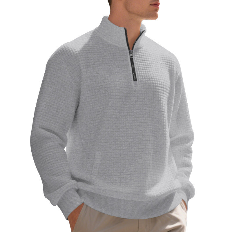 Elegant fleece sweater for men with half-zip closure and textured design Lune London