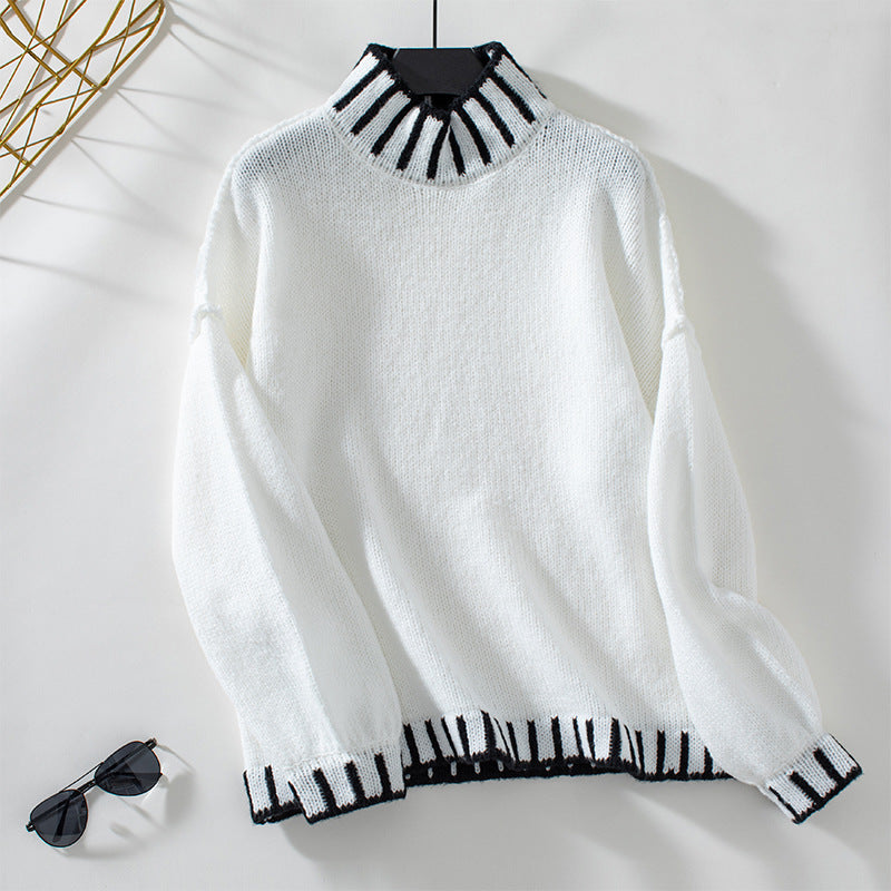 Women's sweater with high neck and contrasting cuffs Lune London