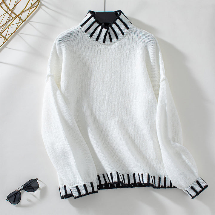 Women's sweater with high neck and contrasting cuffs Lune London