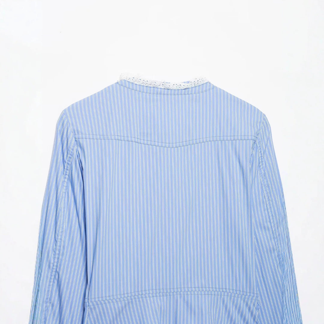 Women's short jacket in blouse style with lace trim and double button placket Amarae