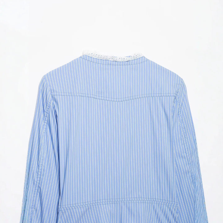 Women's short jacket in blouse style with lace trim and double button placket Amarae