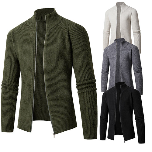Knitted jacket for men with high collar and fine rib structure Amarae